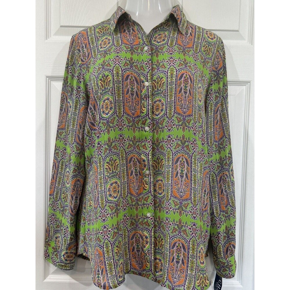 Chaps Green Floral Paisley Chiffon Lightweight Long Sleeve Blouse Women's XL